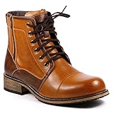 Metrocharm MC003 Men's Lace Up Cap Toe Formal Dress Casual Fashion Boots (10.5, Tan / Brown)