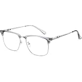 Cyxus Square Blue Light Blocking Glasses, Semi Rim TR90 Metal Frame 8252 | Browline frame blocks 99% blue light and glare, lightweight build for daily computer work and style