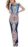 NORAME Women's Maxi Dress Boho Floral Chiffon Bateau Long Dress (L, As Picture)