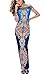 NORAME Women's Maxi Dress Boho Floral Chiffon Bateau Long Dress (L, As Picture)