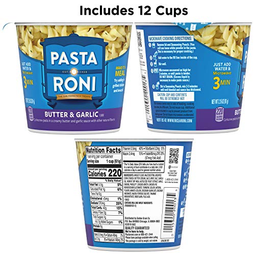 Pasta Roni Cups, Butter & Garlic, 2.15 Oz (Pack of 12) Pricepulse