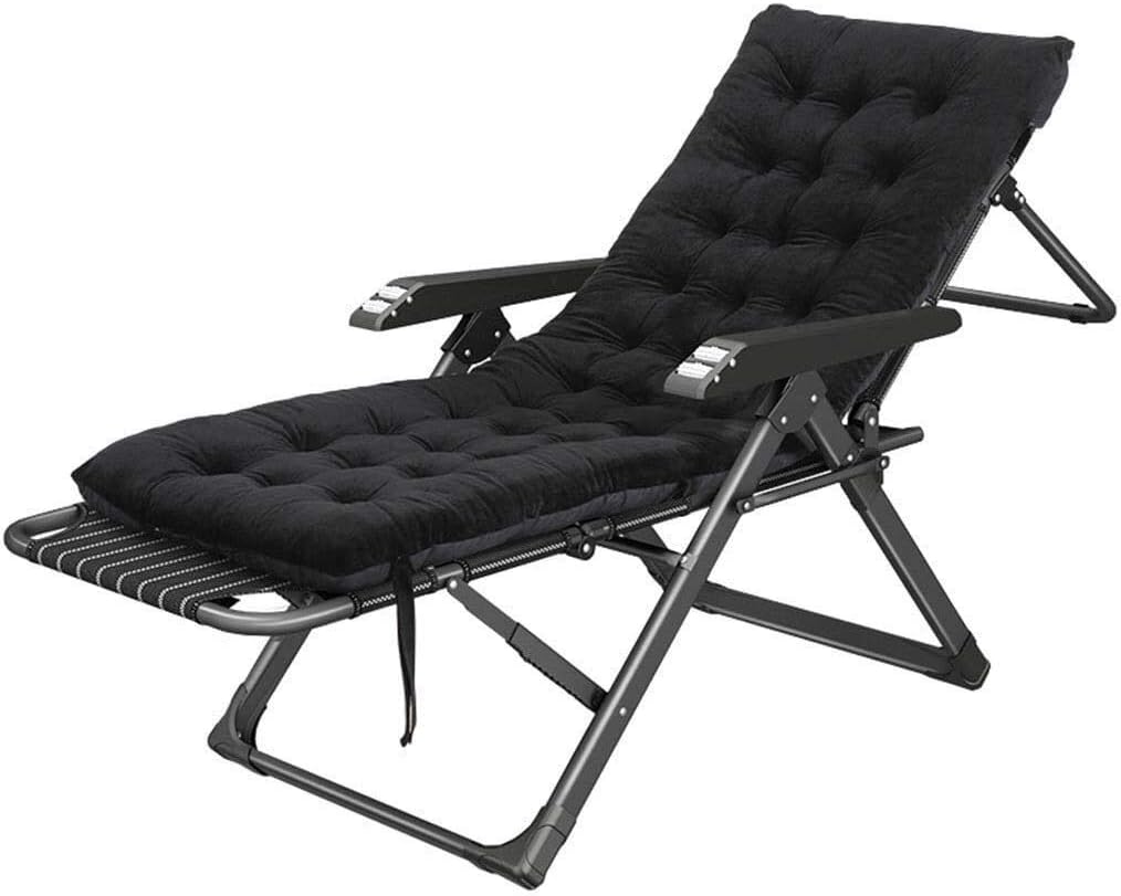 WXF Garden Folding Deck Chair Outdoor Terrace Sun Loungers Home Office Recliner Armchair with Cushions Beach Terrace Camping Max.200kg (Color : Black)