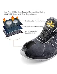 SAFETOE - Zapatillas de seguridad para hombre con puntera compuesta, ligeras, transpirables, antideslizantes, para trabajos industriales y de construcción (sin metal)