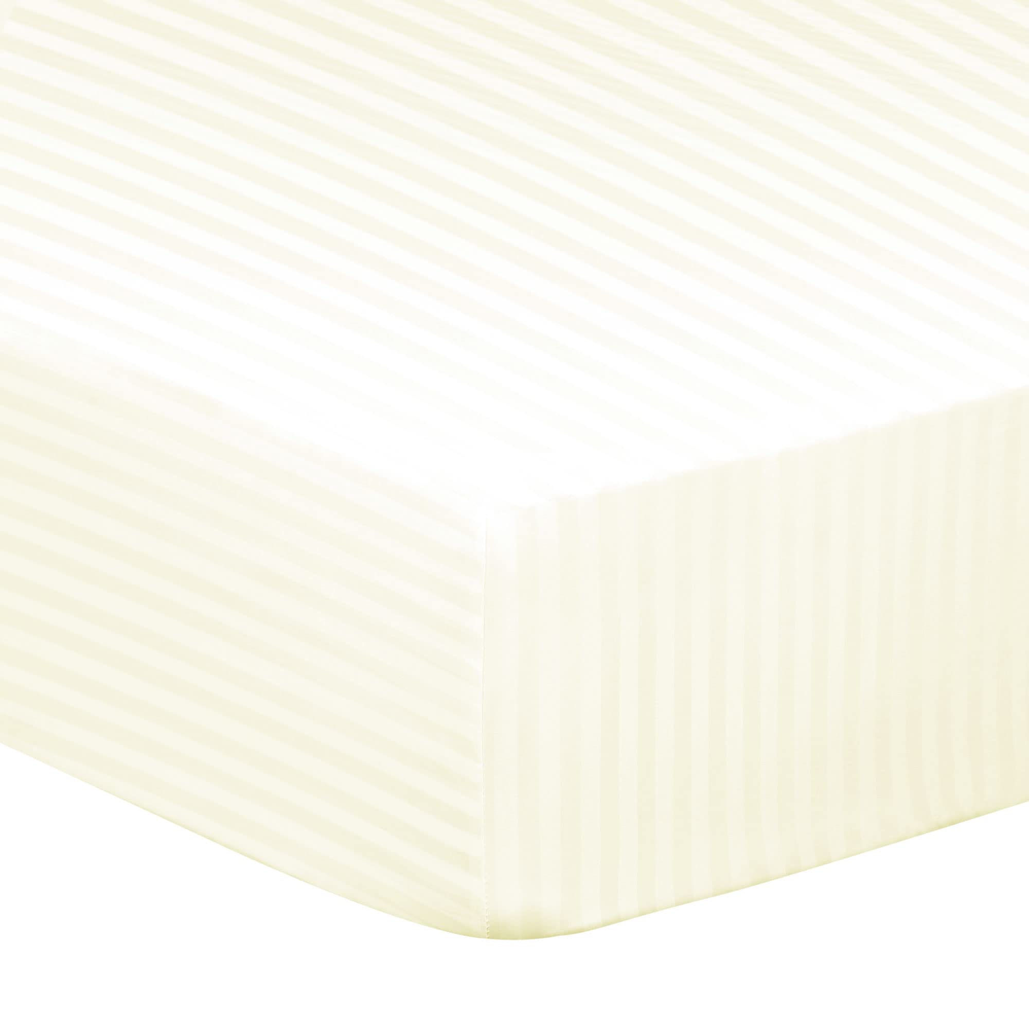 PiccoCasa 100GSM Microfiber Striped Bed Fitted Sheet, 16 Inch Deep Pocket Bed Mattress Cover, Durable Soft Breathable Wrinkle Resistant Bottom Sheets Beige Double