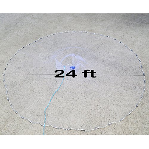 Omonic Handmade American Style Saltwater Fishing Cast Net for Bait Trap Fish with Heavy Duty Real Lead Weights and 40 Feet Handline 3/8inch Mesh Size 4ft 6ft 8ft 10ft 12ft Radius (12 Feet 3/8 Inch) - Thumbnail 4