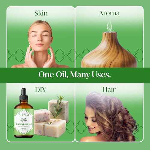 SIVA Eucalyptus Oil 4 fl oz – 100% Natural Essential Oil with Dropper – For Diffuser, Hair, Skin, Soap & Candle Making