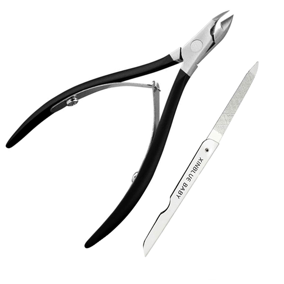Cuticle Nipper 1/4, Cuticle Trimmer and Remover with Nail File for Dead Skin Durable Manicure Tools and Nail Clippers Stainless Steel Cuticle Manicure Tools 2 pcs (Black)
