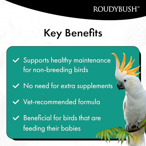 ROUDYBUSH LOW FAT FOOD FOR ADULT BIRDS & CHICKS – SCIENTIFICALLY FORMULATED BIRD FEED – BIRD FOOD PELLETS W/CORN, WHEAT, SOY & MORE – NUTRITIOUS & HEALTHY FEED FOR BIRDS (MEDIUM, 44OZ)