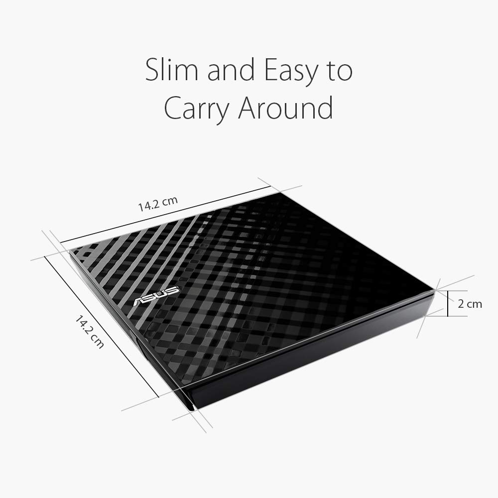 ASUS ASUS LITE Portable USB 2.0 Slim 8X DVD/ Burner +/- Rewriter External Drive, Compatible with both Mac & Windows, Black (SDRW-08D2S-U/BLK/G/AS)