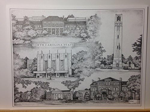 North Carolina State University pen and ink collage print