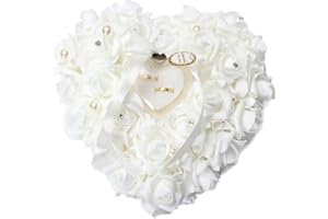 Freesooth Wedding Ring Pillow, White Ring Pillow Lace Crystal Rose Wedding Heart Ring Box Ring Holder