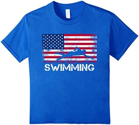 Kids American Flag Swimming Shirt - Swimming Team Gift 4 Royal Blue