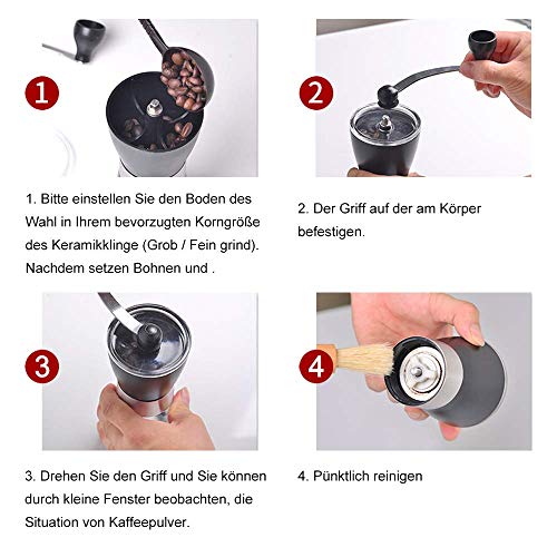 FeelGlad Manuelle Kaffeemühle, HandKaffeemühle aus Edelstahl Kaffeemühle, 8 Verstellbarer Mahlgrad mit 1 Abnehmbare… – Bild 8