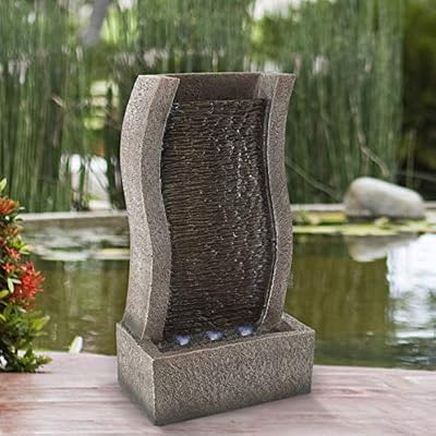 Pure Garden 50 Lg1216 Stone Wall Standing Fountain Polyresin Waterfall With Led Lights Silver Amazon Sg Lawn Garden