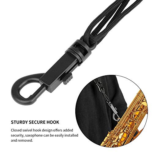 Rinastore Saxophone Strap Genuine Leather Sax Neck Strap with Soft Thick Pad for Soprano Tenor Alto Sax and Clarinets Oboes