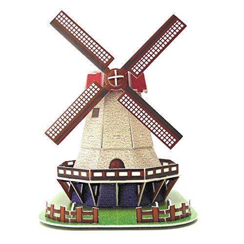 Creative 3D Puzzle Paper Model Holland Windmill DIY Fun & Educational Toys World Great Architecture Series, 45 Pcs