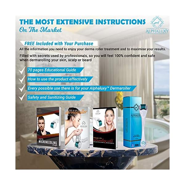 ALPHALUXY-Best-05mm-Derma-Roller-for-Hair-Beard-Growth-and-Acne-Scar-Treatment-Professional-Titanium-540-Needles-Microneedle-Dermaroller-Extensive-Instructions-Free-Ebook-Full-Warranty ALPHALUXY Best 0.5mm Derma Roller for Hair & Beard Growth and Acne Scar Treatment | Professional Titanium 540 Needles…