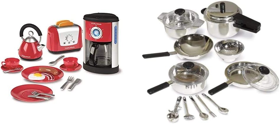 Casdon 647 Morphy Richards Kitchen Set, Red, 30 x 26 x 19 cm & 502 15 Piece Toy Pan Set (Including Lids)