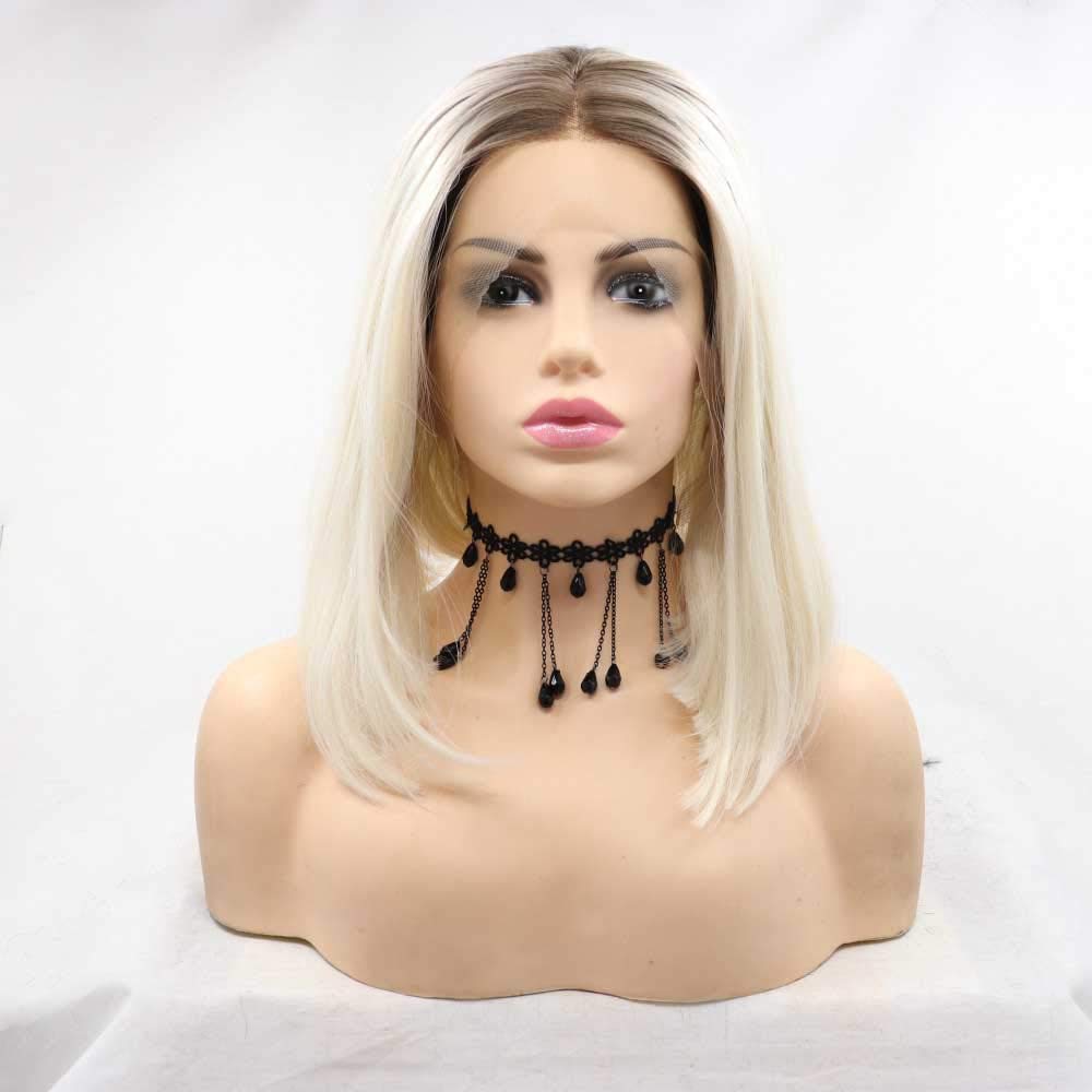 Xiweiya Wigs Synthetic Blonde Ombre Lace Front Bob Wig Synthetic Blonde Short Straight Wigs For Women Hair Heat Resistant Fiber Short Bob Hair