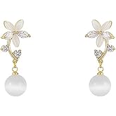 Seakuur Sparkling Cat Eye Stone Flower Earrings Vintage Rhinestone Floral Dangle Earrings for Women Bridal Party Jewelry