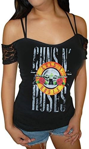 Noih Women's Summer Casual Spaghetti Strap Rose Gun Print Tank Top T-Shirt.