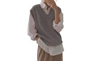 JULIET HOLY Women's V Neck Sweater Vest Oversized Sleeveless Loose Knit Tops Cable Sleeveless Sweater