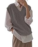 Women's V Neck Sweater Vest Oversized Sleeveless