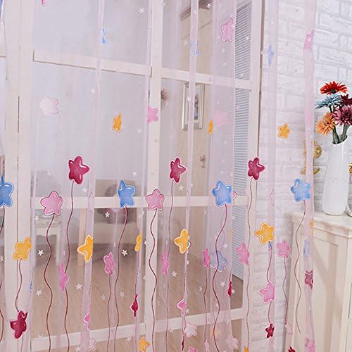 Tulle Voile Sheer Curtains for Kids Girls bedroom Lovely Cartoon Star Print Window Curtains