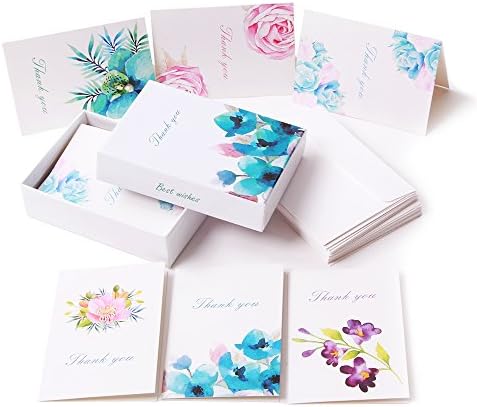 24 Blank Greeting Cards Floral Thank You Cards Box Set Assortment - 6 Unique Designs with 24 Envelopes
