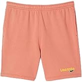 Lacoste Men's Regular Fit Washed Effect Printed Fleece Shorts, Sierra Red, Medium