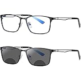 mincl Transition Photochromic Bifocal Reading Glasses for Mens and Womens,Square Clear UV Protection Sunglasses Readers 0~+4