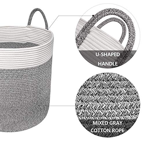 X-Large Cotton Rope Basket – 18"x18" Decorative Woven Basket for Laundry, Baby, Blanket, Home Storage Container (Grey)