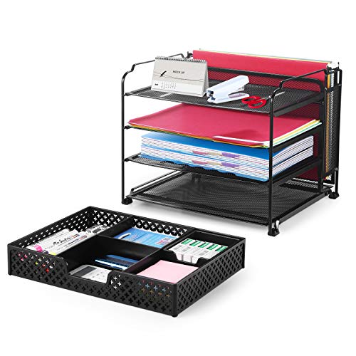 Simple Trending 4-Trays Mesh Office Supplies Desk Organizer, Desktop Hanging File Holder with Drawer Organizer and… - Image 2