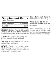 Marca Amazon – Solimo Biotin 5000 mcg, 300 tabletas, tamaño de valor – Suministro de 10 meses