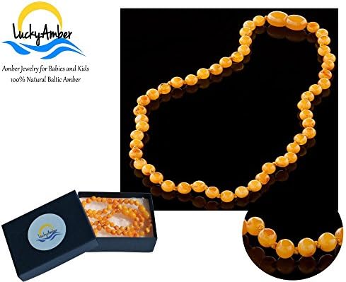 PREMIUM Natural Baltic Amber Teething Necklace and Bracelet Gift Set (12.5", 5") - Hand crafted,Lab-Tested, Authentic - Pain, discomfort, fussiness, drooling relief (5-inch Bracelet Set, Butter)