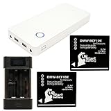 2-Pack Panasonic Lumix DMC-FH20V Battery with Universal Charger and 18000mAh Portable External Battery Charger - Replacement Panasonic DMW-BCF10 Digital Camera Battery and Charger