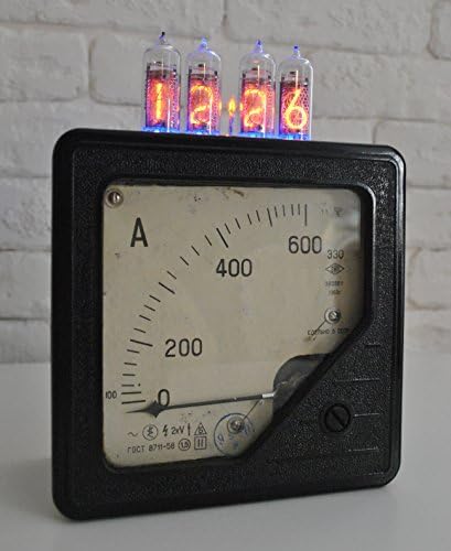 UpCrafts Studio Design Nixie Tube Clock Handmade Steampunk Industrial Vintage Clocks - kit Alarm led 12/24 Hour Vacuum Bulbs - Black Color USSR Soviet Union 1960s carbolite case