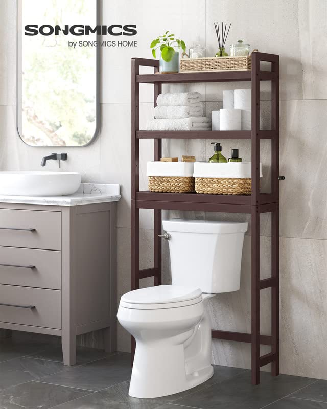 SONGMICS Over The Toilet Storage, 3Tier Bamboo Bathroom Organizer on