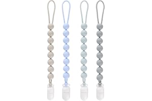 NASHRIO 4-Pack Silicone Pacifier Clips for Baby Boys and Girls - with One-Piece Beads, Flexible and Rust-Free Holders for Teething Relief and Baby Essentials - Safe for Newborns (Grey)