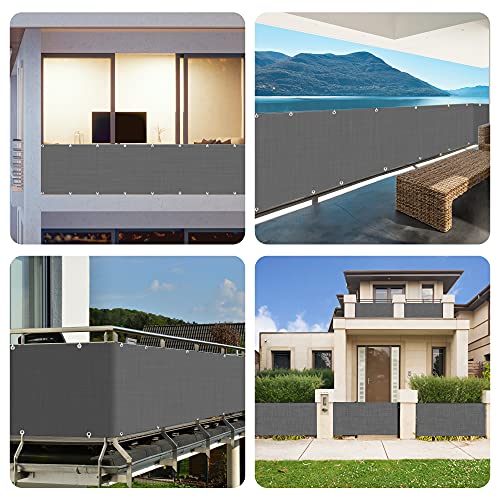 Balkon Sichtschutz, 0,75 x 6m Balkonabdeckung Balkonsichtschutz Balkonverkleidung blickdichte Windschutz und UV-Schutz, mit Ösen, Nylon Kabelbinder und Seil, 100% Schutz der Privatsphäre für Balkon
