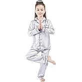 DF-deals Girls Boys Kids Silk Satin Pajamas Set Button-Down Clothes Long Sleeve Loungewear Sleepwear PJS