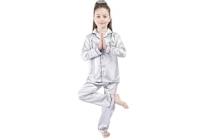 OEIU Kid Silky Satin Pajamas Set for Girls Boys pj Set Sleepwear Button-up Lounge Sets Nightwear