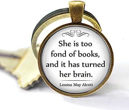 She is too fond of Books quote pendant, book pendant, book lover's gift book jewelry librarian gift book quote keychain key chain