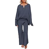 RITERA Plus Size Women 2 Piece Outfits Lounge Sets Knit Waffle Pullover Tops Wide Leg Pants Sweatsuit Pajama Sets XL-5XL
