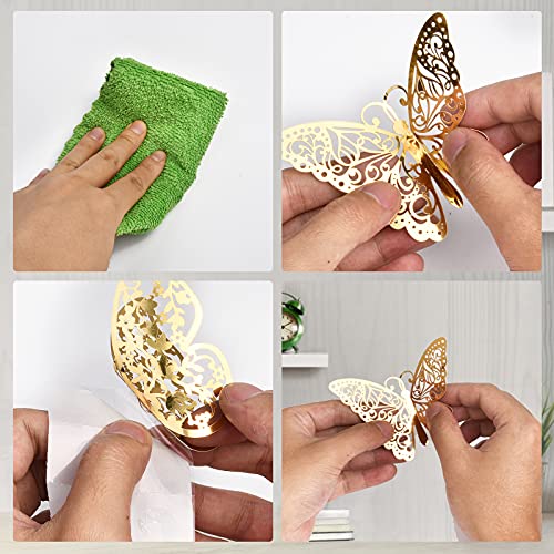 Butterfly Wall Decor, 84PCS 3D Butterfly Decorations Stickers for Crafts Walls Cakes with Dotted Glue (Gold, Rose Gold and Silver)