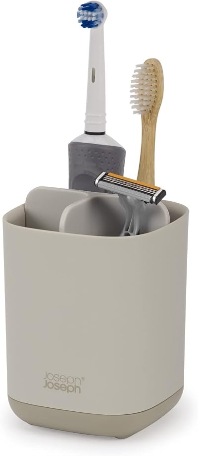 Joseph Joseph Easy-Store Toothbrush Holder Caddy Bathroom Storage Matt Ecru