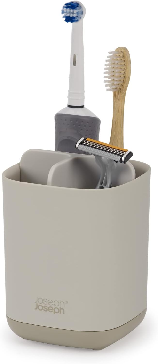 Joseph Joseph Easy-Store Toothbrush Holder Caddy Bathroom Storage Matt Ecru