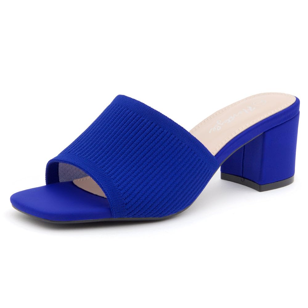 Photo 1 of Herstyle Low Block Heels for Women – Slip-On Mules, Square Open Toe 2.5 Inch Comfort Chunky Heeled Sandals, Trendy 2025 Casual Dress Pumps Shoes for Party, Wedding & Office,RoyalblueKN,Size 10.0,Annie