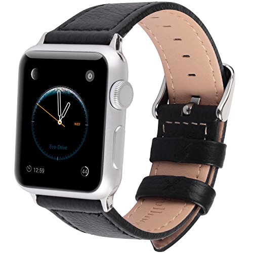 Apple Watch Bands 42mm, Fullmosa Jan Series Lichi Calf Leather Strap Replacement Band with Stainless Metal Clasp for Apple Watch Series 1 Series 2,Black