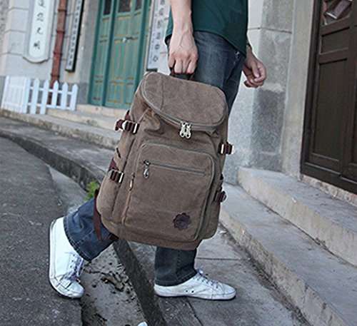BEFAiR Men Medium Army Green Canvas College Backpack 15 inch Laptop Bag Schoolbag Vintage Hiking Daypack